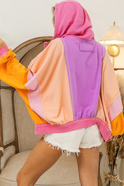 Fresh Color Matching Fashionable Loose Casual Hooded Jacket