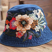 Fashionable Ethnic Style Embroidered Denim Bucket Hat