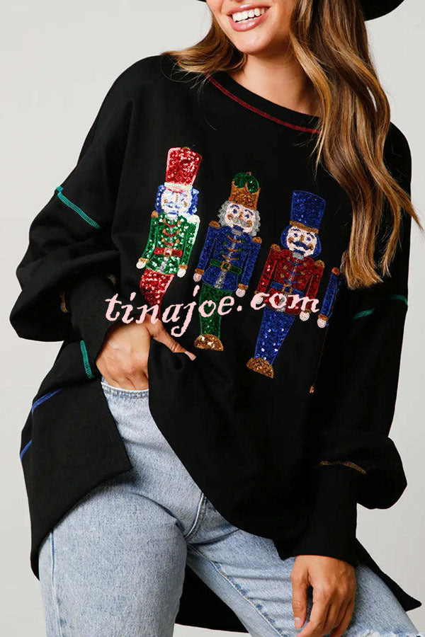 Adorable Nutcracker March Sequin Pullover Sweatshirt