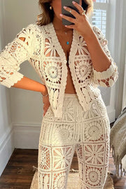 Summer Vacation Style Hollow Long-sleeved Knitted Cardigan Top