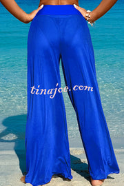 Solid Color Loose Metal Buckle Beach Pants