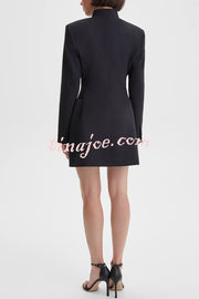 Kayleen Stand V-neck Decorative Metal Button Long Sleeve Pocket Blazer Mini Dress