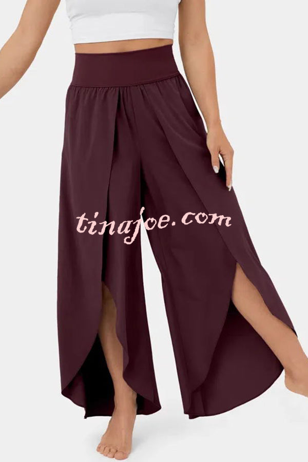 Casual High Rise Slit Elastic Waist Yoga Pants