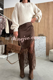 Antara Satin Lace Patchwork High Rise H-line Maxi Skirt