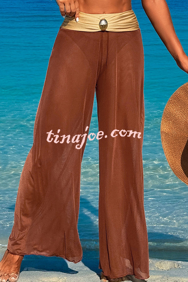 Solid Color Loose Metal Buckle Beach Pants