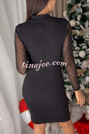 Fashionable Semi-sheer Long-sleeved Hollow Slim Mini Dress