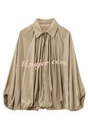 Fashion Lapel Loose Puff Long Sleeve Casual Zipper Jacket