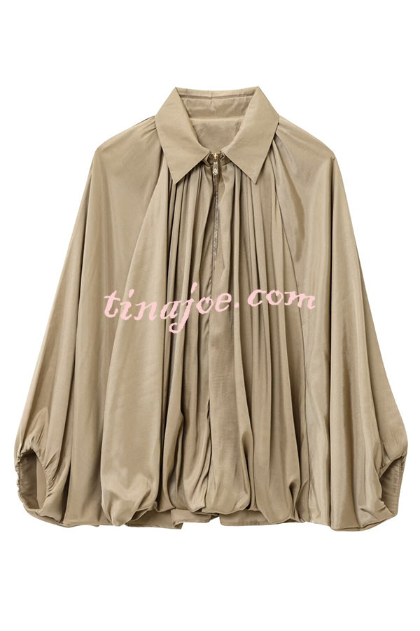 Fashion Lapel Loose Puff Long Sleeve Casual Zipper Jacket