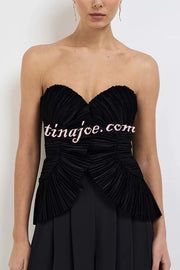 Show Exquisiteness Satin Pleated Heart-shaped Off Shoulder Halter Tank