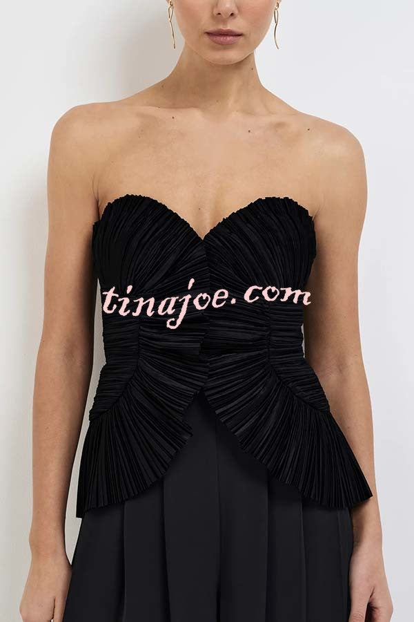 Show Exquisiteness Satin Pleated Heart-shaped Off Shoulder Halter Tank