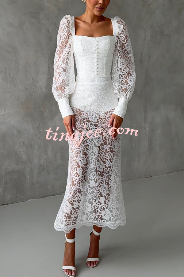Timeless Moment Floral Lace High Rise Elastic Waist Midi Skirt
