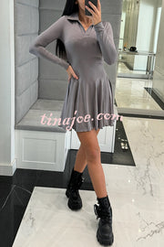 Solid Color Lapel Long Sleeve Slim Fit Waist Mini Dress