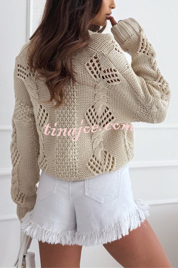 Fashion Hollow Long Sleeve V-neck Button Loose Knitted Cardigan