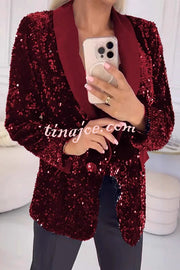 Fashion Sequin Lapel Long Sleeve Casual Blazer