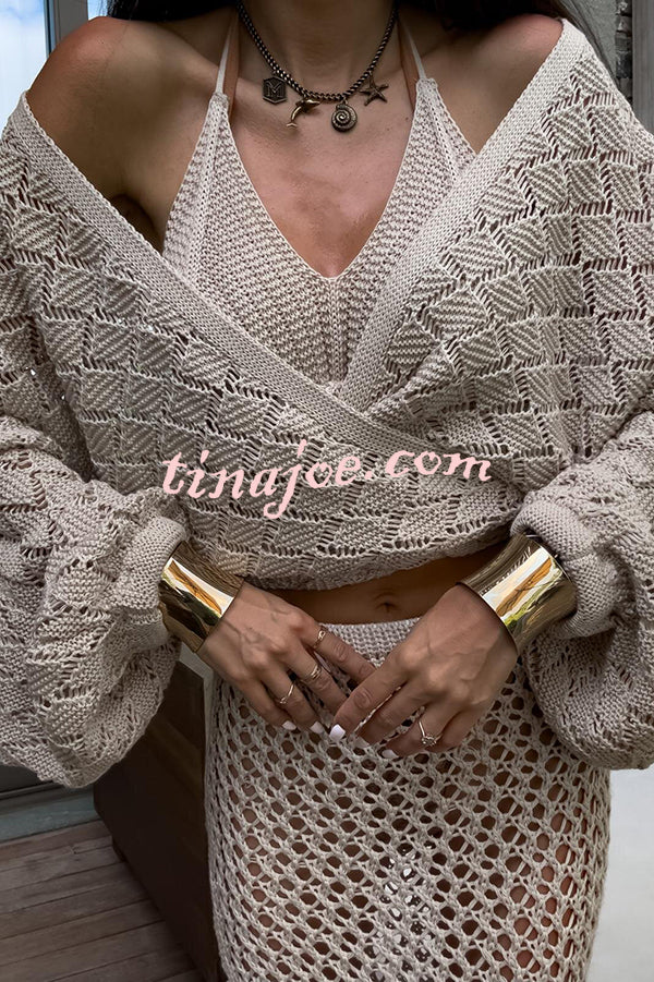 Fashion Front Cross Loose Lantern Sleeve Knitted Top