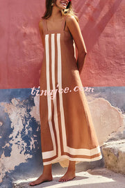 Striped Print Resort Style Casual Sling Maxi Dress