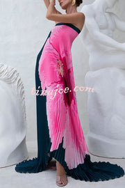 All about Her Pleated Floral Print Off Shoulder A-line Maxi Dress