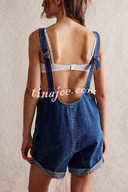 Stylish Loose Sleeveless Pocket Straps Adjustable Denim Rompers