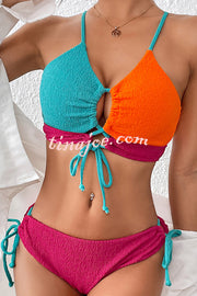 Fashion Contrast Color Sexy Cross Strap Stretch Two Piece Bikini Swimsuit