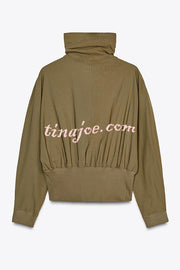 Fashionable High-neck Long-sleeved Zippered Simple Jacket