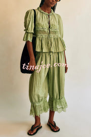Pastoral Style Elastic Waist Lace Hem Bloomer Pants