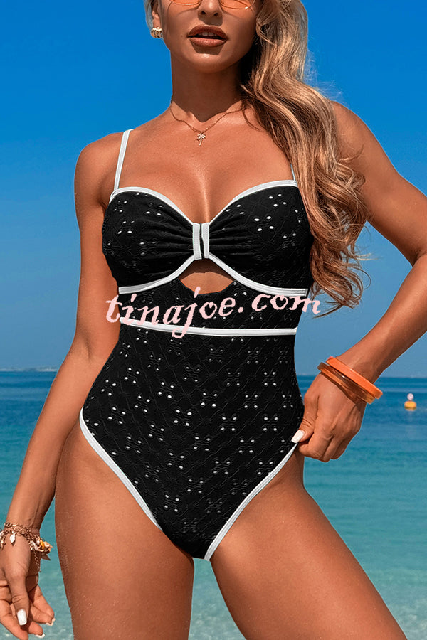 Fashion Contrast Color Hollow Stretch One-piece Swimsuit