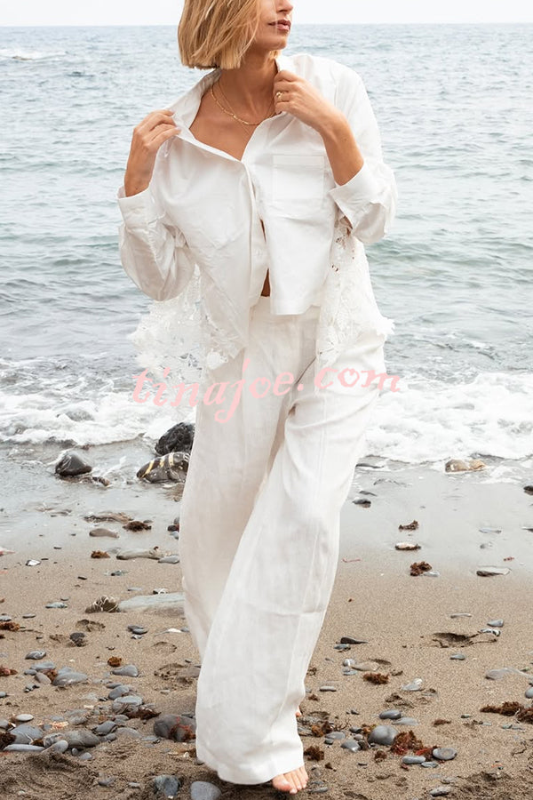 Daisy Long Sleeve Back Crochet Floral Lace A-line Blouse