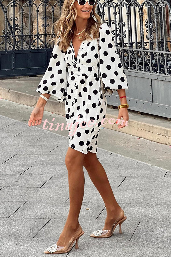 Always The One Polka Dot Button Puff Sleeve Mini Dress