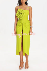 Solid Color Elastic Waist High Slit Loose Holiday Midi Skirt