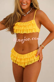 Sweet Summer Mood Tiered Ruffle Design Stretch Bikini Swimsuit