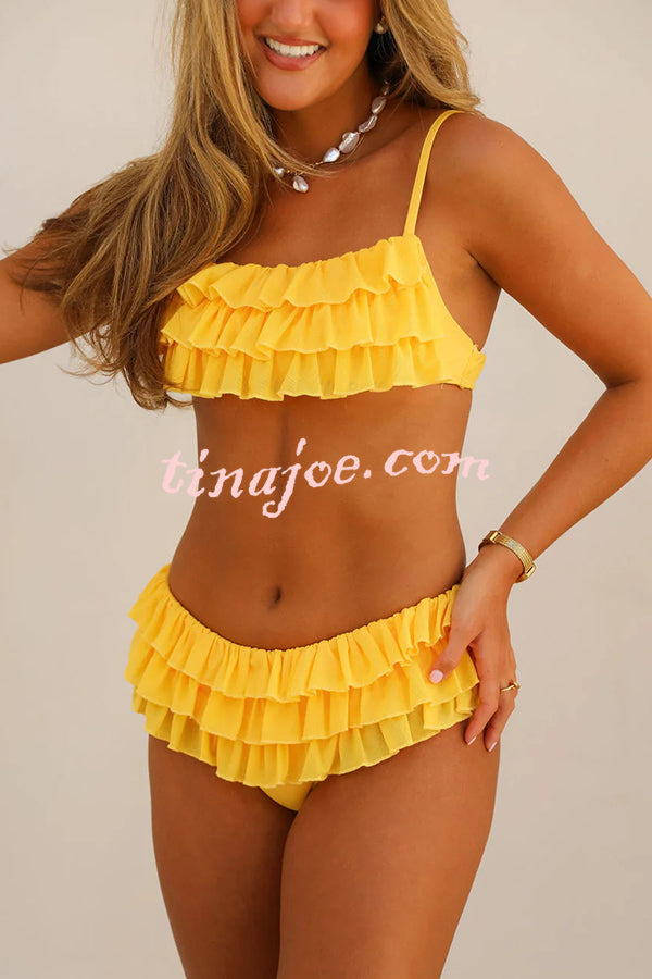 Sweet Summer Mood Tiered Ruffle Design Stretch Bikini Swimsuit