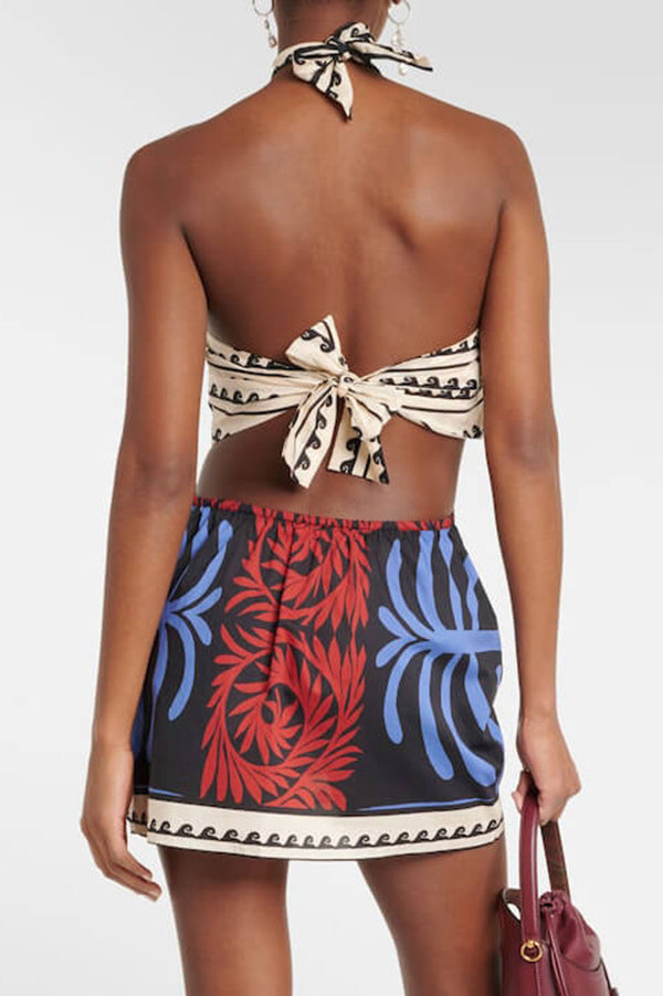 Unique Printed Sexy Halterneck Resort Beach Mini Dress