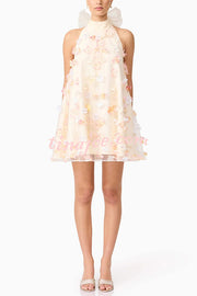 Sweet Floral Embellished Sleeveless Mini Dress