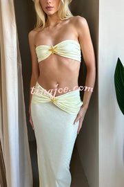 Diosa Gold Starfish Detail Bandeau Top and Ruched Stretch Maxi Skirt Set