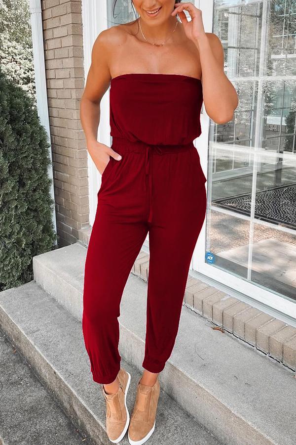 Strapless Pocket Cotton-blend Jumpsuit