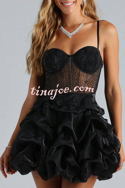 Ryann Rhinestone Bustier Bubble Hem Mini Dress