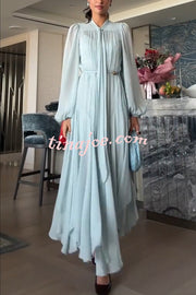 Elegant and Graceful Tie-up Neck Long Balloon Sleeve Handkerchief Midi Dress