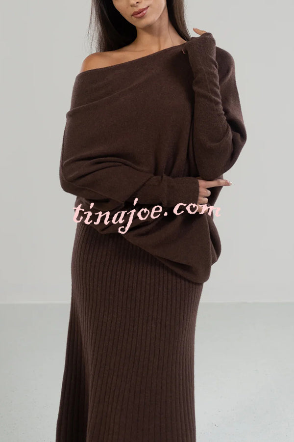 Solid Color Round Neck Long Sleeve Loose Knitted Sweater