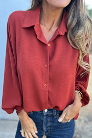 Solid Color Loose Batwing Sleeve Buttoned Casual Shirt