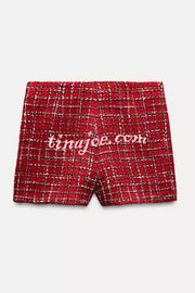 Fashionable Tweed Plaid Texture Casual Mini Skirt