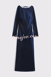 Eternal Event Satin Long Sleeve Cowl Back Slip Maxi Dress