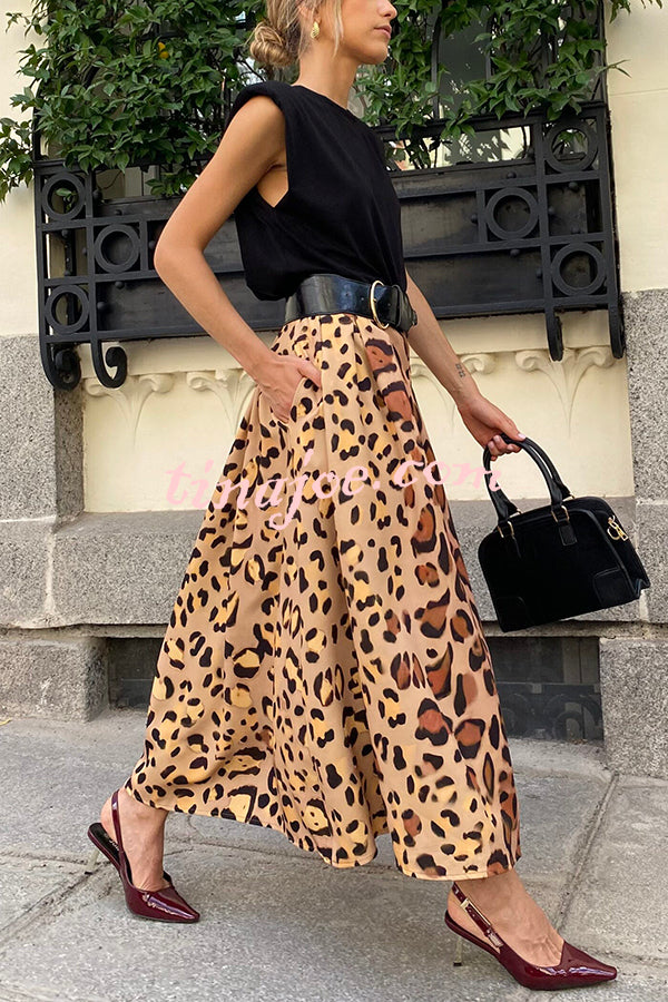 Stylish Leopard Print Elegant Large Hem Maxi Skirt