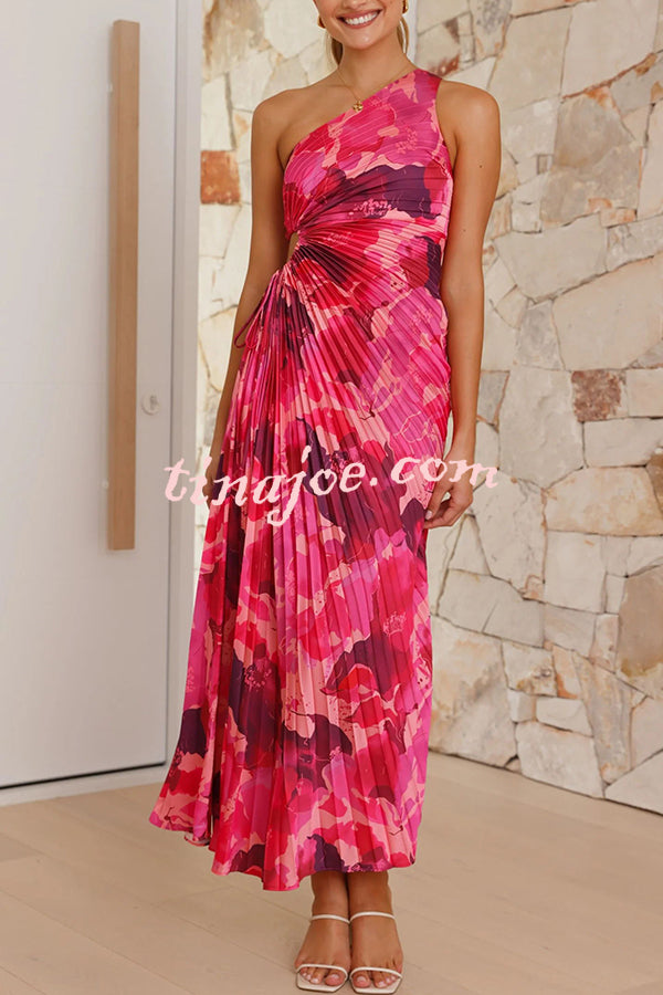 Charming One Shoulder Lace Up Cutout Pleated Maxi Dress