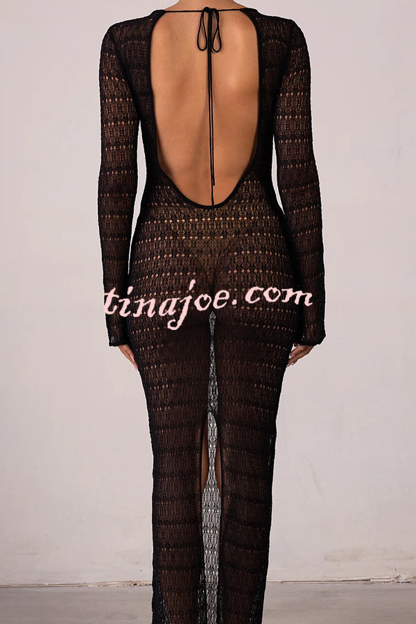 Sexy Backless Long-sleeved Knitted Slim-fit Maxi Dress