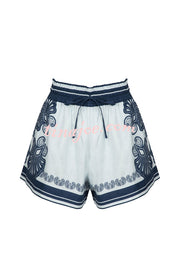 Jiya Linen Blend Unique Print Halter Scarf Tank and Elastic Waist Pocket Shorts Set