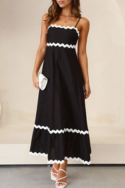 Bayside Beauty Wave Trim Patchwork Back Smocked Suspender Maxi Dress