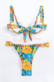 Beach Scenery Print Suspender Bikini