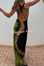 Summer Adventures Tie-dye Print Back Lace-up Stretch Maxi Dress