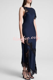 Paris Dream Satin Lace Trim Irregular Design Drape Maxi Dress