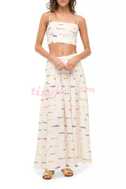 Island Resort Linen Blend Back Smocked Crop Tank and High Rise A-line Maxi Skirt Set